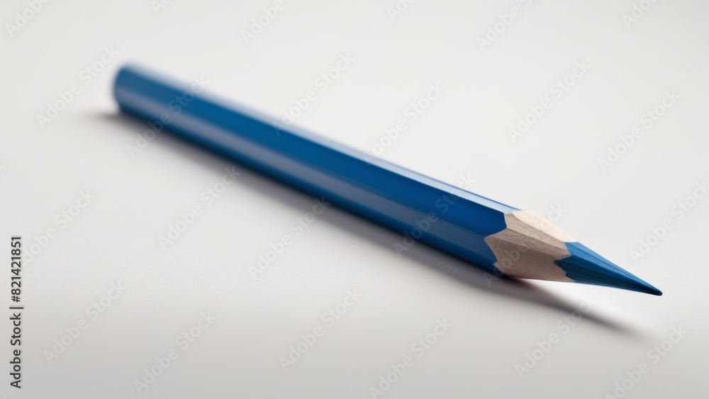 Blue pencil on a white background. Promotional photo. Blue pencil on a white background. Promotional photo.