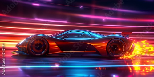 High-Speed Futuristic Sports Car Racing on a Night Track. Concept Sports Cars  Racing  Night Track  High-Speed  Futuristic