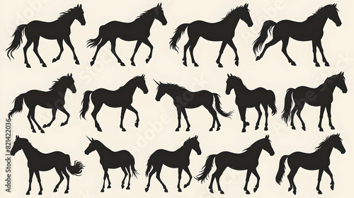 Big set of horses silhouettes  vector illustration