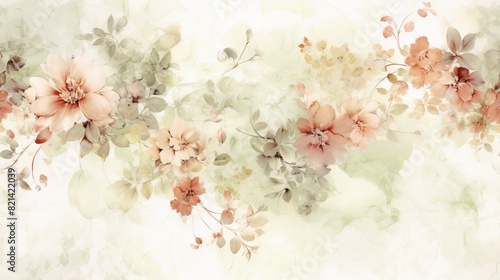 Vintage floral watercolor pattern background. Old-fashioned style romantic floral print for wallpaper.