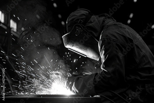 Steelworkers welding metal structures photo