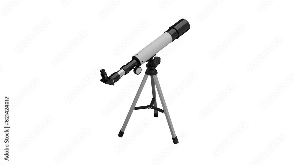 Modern white black telescope on tripod isolated on transparent and white background. Astronomy concept. 3D render Modern white black telescope on tripod isolated on transparent and white background. Astronomy concept. 3D render