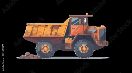 extremely dirty used dirt carrying industrial heavy duty construction equipment dump truck 2.5d  generative ai