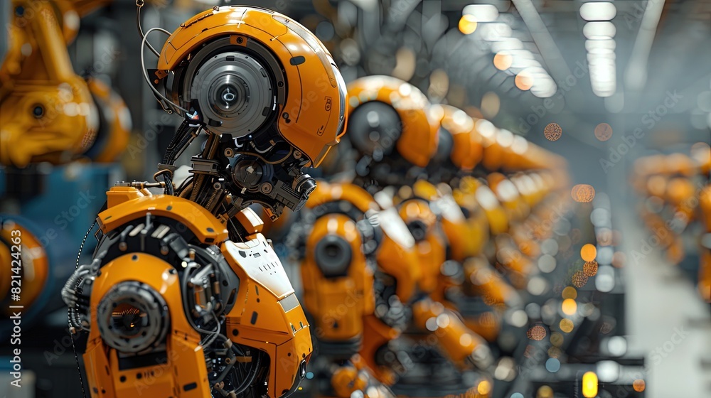 A humanoid machine, artificial intelligence robot, and group of cyborgs illustrate future technology A humanoid machine, artificial intelligence robot, and group of cyborgs illustrate future technology