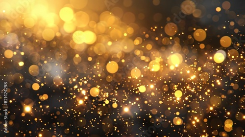 gold particles abstract background with golden shining stars dust bokeh glitter awards dust. Futuristic glittering fly movement flickering loop in space on black background.