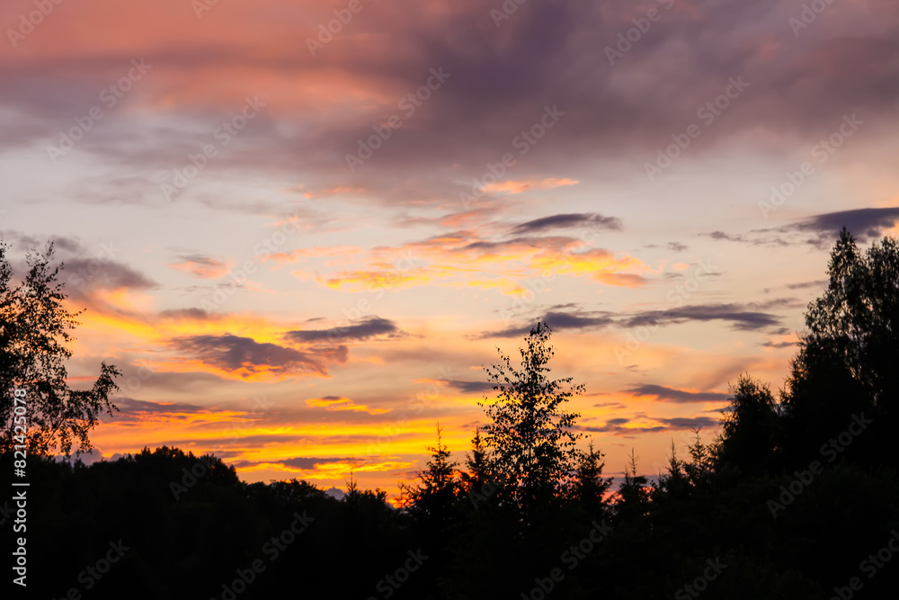 Sunset sky. Tranquil landscape in countryside. Sunset sky. Tranquil landscape in countryside.