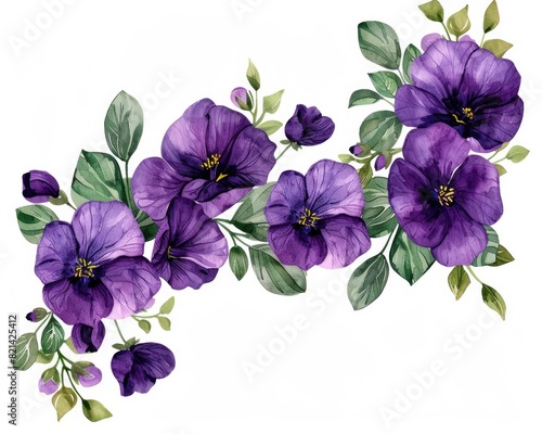 Dark Purple Flowers Watercolor Frame Illustration for Botanical Decoration