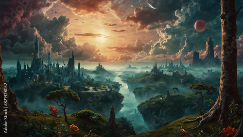 fantasy landscape watercolor painting