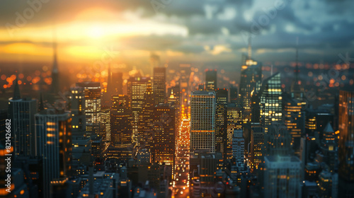 Wallpaper Mural A stunning aerial view of a city skyline at sunset with buildings illuminated by glowing lights. Torontodigital.ca