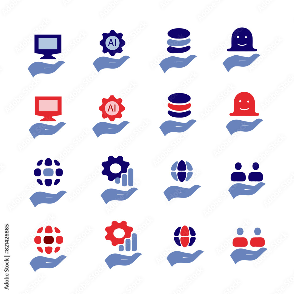 Fototapeta premium Data analytics icon set. Data Analysis Technology Symbols Concepts. With Concepts like data security, analytics, Mining, network, server, Monitoring Icons. Dual Colors Flat Icons Vector Collection