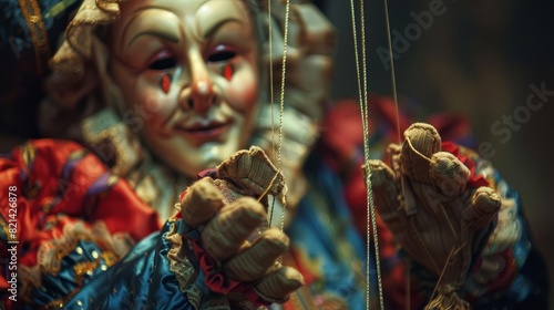 A closeup of a puppeteers hands as they expertly handle the puppets strings photo