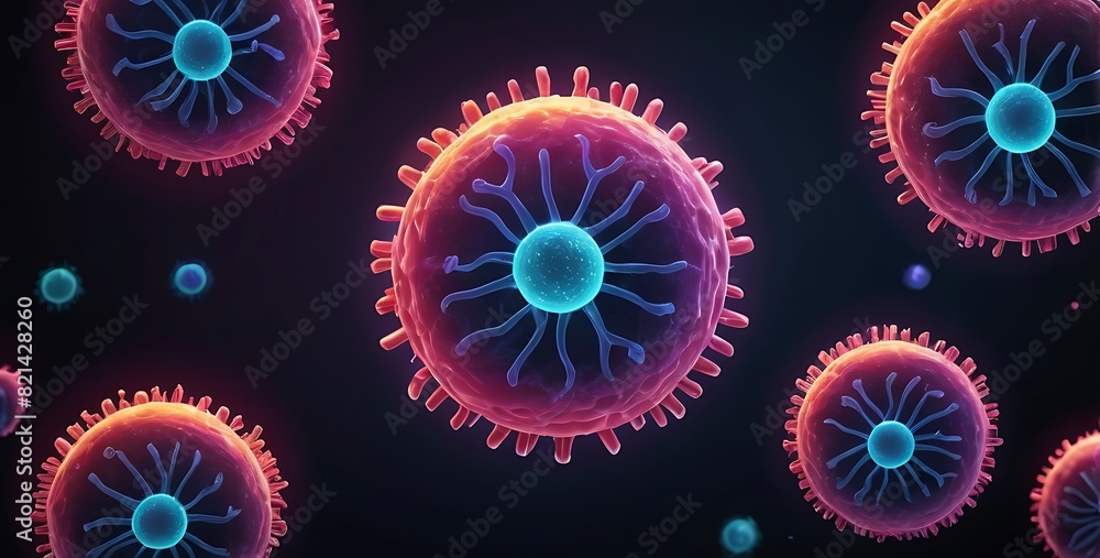 isolated on dark gardient background with copy space, neon human cells concept, illustration isolated on dark gardient background with copy space, neon human cells concept, illustration