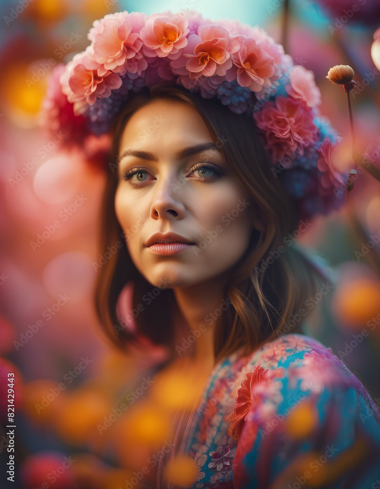 portrait of a beautiful woman in bloom, bright colors
portrait of a beautiful woman in bloom, bright colors