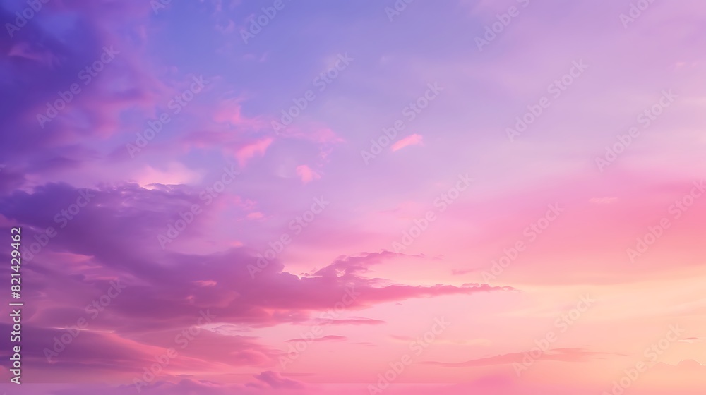 Fototapeta premium Tranquil Gradient: Deep Purple to Pastel Pink Silhouette on Evening Sky Background