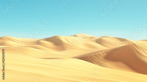 Futuristic Fusion  Vast Desert Landscape with Golden Dunes and Clear Blue Sky Close Up