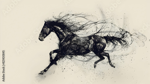 Galloping horse Many particles sketch vector illustration The moral development and progress.