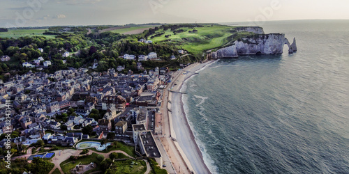 Fotografie Fantatsic  aerial view on Normandian coastline and beach and water of Manche (English channel)