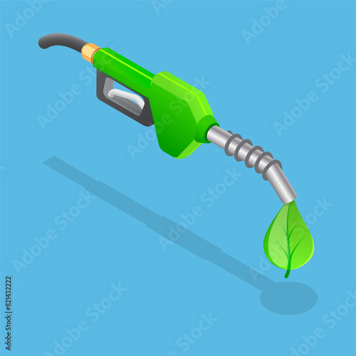 3D Isometric Flat Vector Icon of Bio Fuel, Green Petrol Station
