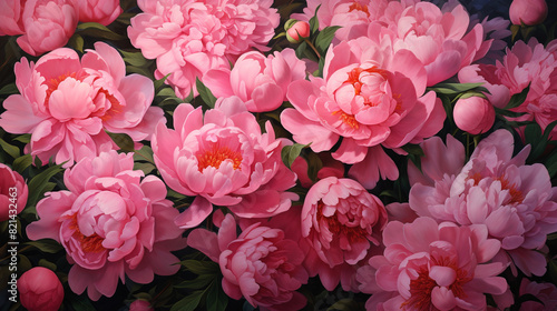 A cluster of vibrant pink peonies in full bloom  swaying gently in the breeze.