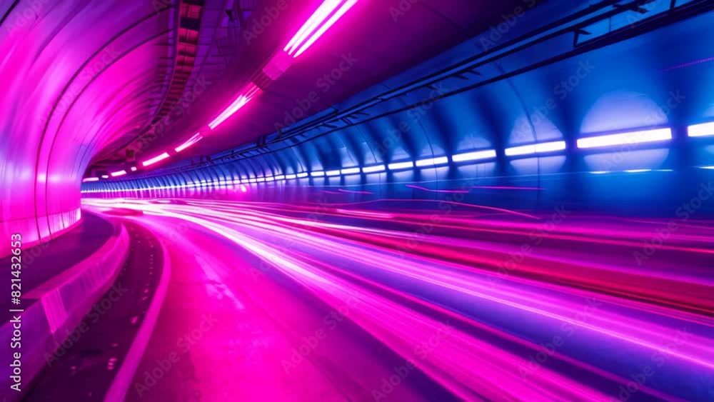 A tunnel filled with plenty of bright lights, as a compact car weaves through traffic, A compact car weaving through traffic in a neon-lit urban tunnel A tunnel filled with plenty of bright lights, as a compact car weaves through traffic, A compact car weaving through traffic in a neon-lit urban tunnel