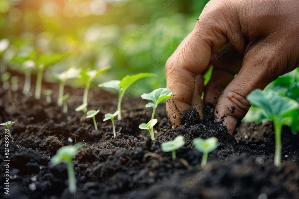 Expert hand of farmer checking soil health before growth a seed of vegetable or plant seedling. Gardening technical, Agriculture concept Expert hand of farmer checking soil health before growth a seed of vegetable or plant seedling. Gardening technical, Agriculture concept