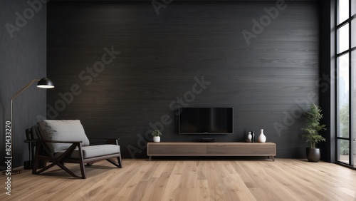 minimalist living room and ebony wall texture background interior design  minimalist chair