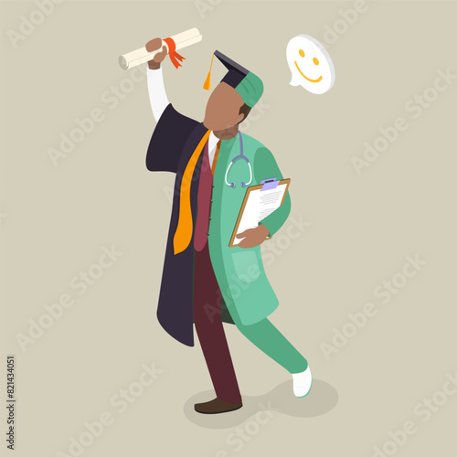 3D Isometric Flat Vector Illustration of Motivated University Student, Nurse Education