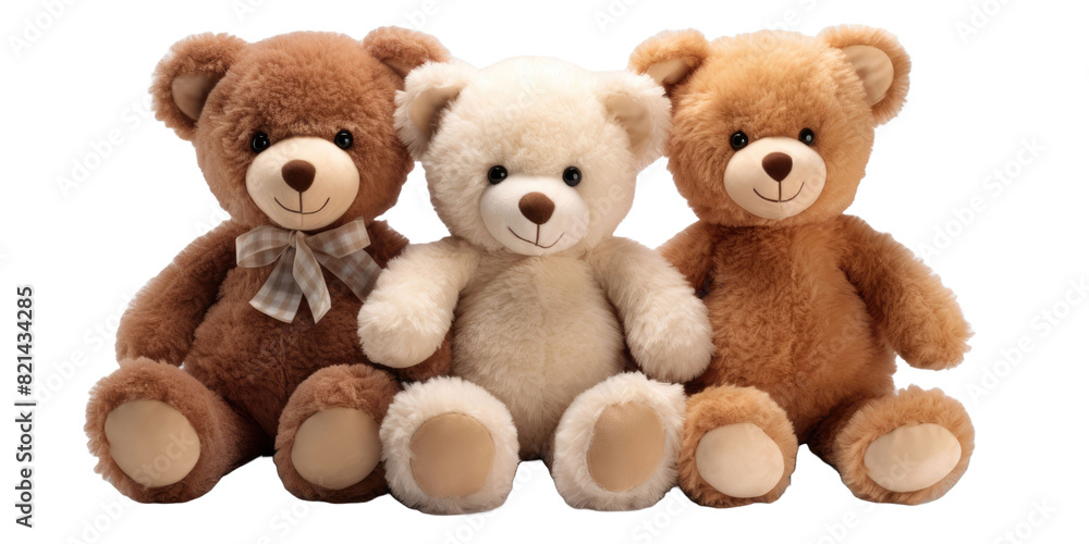 set of 3 stuffed animal toys isolated on a white transparent background set of 3 stuffed animal toys isolated on a white transparent background