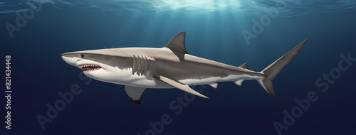 Ilustración artística de gran Tiburon blanco nadando en el océano