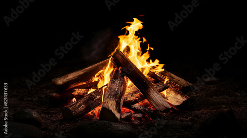 Camp fire isolated on black