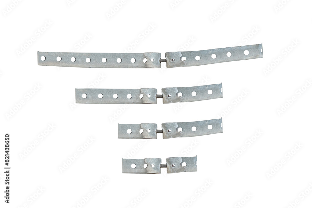 Obraz premium Aluminum clamp tape, metal puller. Fixing tape, attaching to a pole or objects - on isolated transparent background.