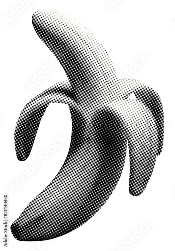 half-peeled banana isolated retro halftone grunge dotted texture tropical fruit cut out collage element for mixed media design