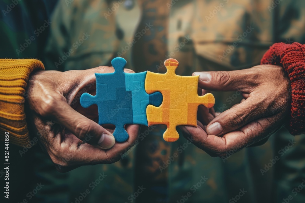 Missing link.Arms of hands of people or colleagues of diverse culture ...