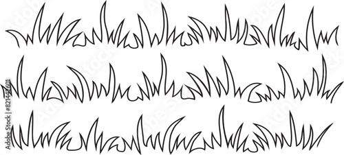 Bush doodle line icon, grass hand draw, meadow sketch, small garden outline design, scribble field, cartoon tuft lawn, black sprout border on white background. Nature simple vector illustration