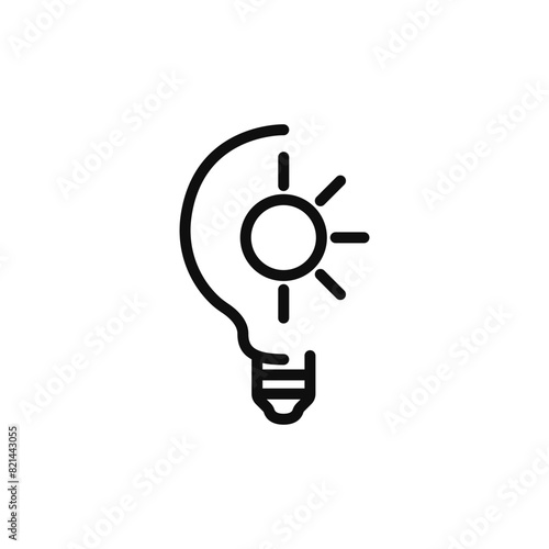 Light bulb with sun vector. Edit idea linear icon. Electric light bulb ecology. Sun energy vector. Light mind outline light bulb. Business vector. Vector illustration.