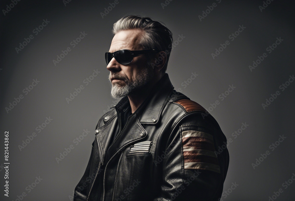 Obraz premium portrait of an American biker man, isolated white background 