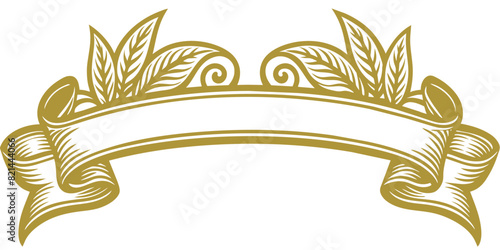 A golden ribbon adorned with leaf patterns set against a white backdrop