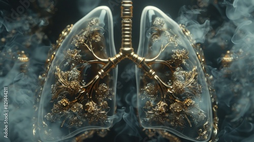 BaroqueInspired D Lung XRay with Ornate GoldLeaf Embellishments on a HighTech Background photo