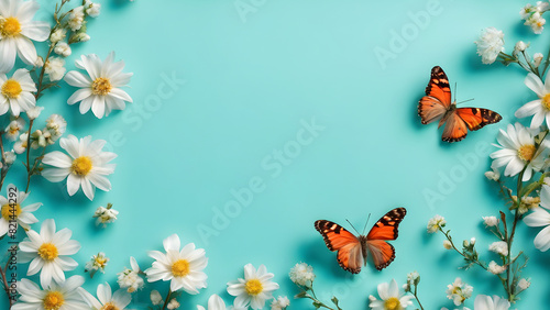 Vibrant paper cut-out butterflies arranged on a pastel background  creating a whimsical and artistic scene.