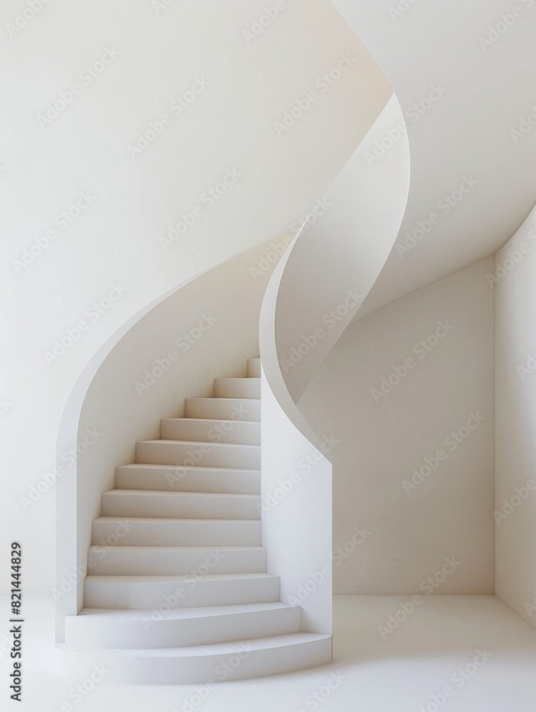 White spiraling minimalist modern grande staircase. Light and airy summer photography for social media faceless digital content marketing. White spiraling minimalist modern grande staircase. Light and airy summer photography for social media faceless digital content marketing.
