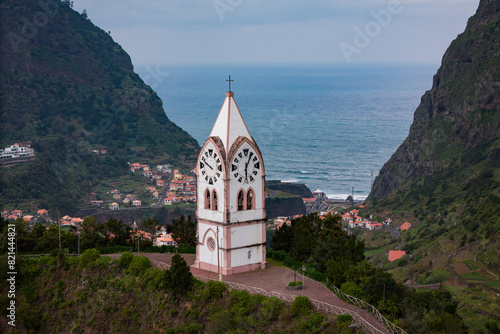Wallpaper Mural Clock Tower Of Chapel of Our Lady of Fatima on Madeira island, Portugal. Aerial shot Torontodigital.ca