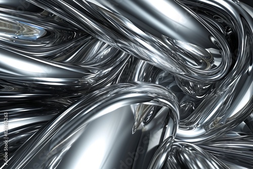 Abstract Metallic Background with Twists and Reflections. Chrome Dynamic abstract silver metallic twists and reflective surfaces. For modern design, digital art, and backgrounds
