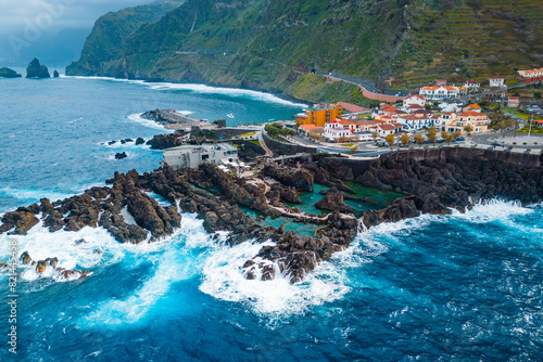 Porto Moniz natural swimming pools on Madeira island in Atlantic ocean, Portugal