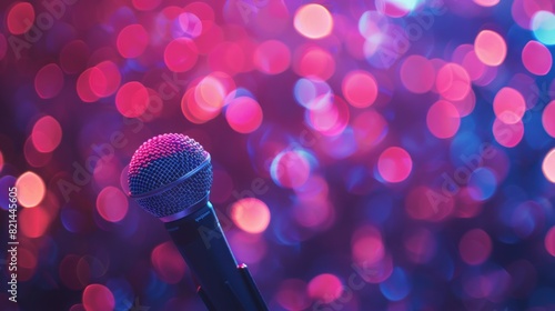 Closeup professional microphone on defocused background. AI generated image