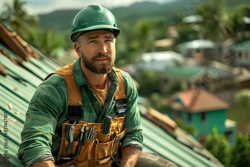 Roofer at Work: Shingles, Underlayment, Flashing photo