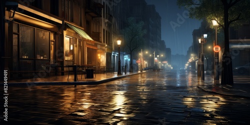 rain in the city rainy weather wet city streets Generative AI © Valentine