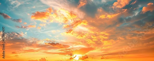 Beautiful colorful sunset sky with dramatic clouds Abstract background of beautiful orange and yellow sky at dusk Generative AI