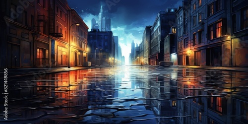 rain in the city rainy weather wet city streets Generative AI © Valentine