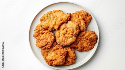 plate of chicken schnitzel isolated on white background, top view. Generative Ai © we3_food