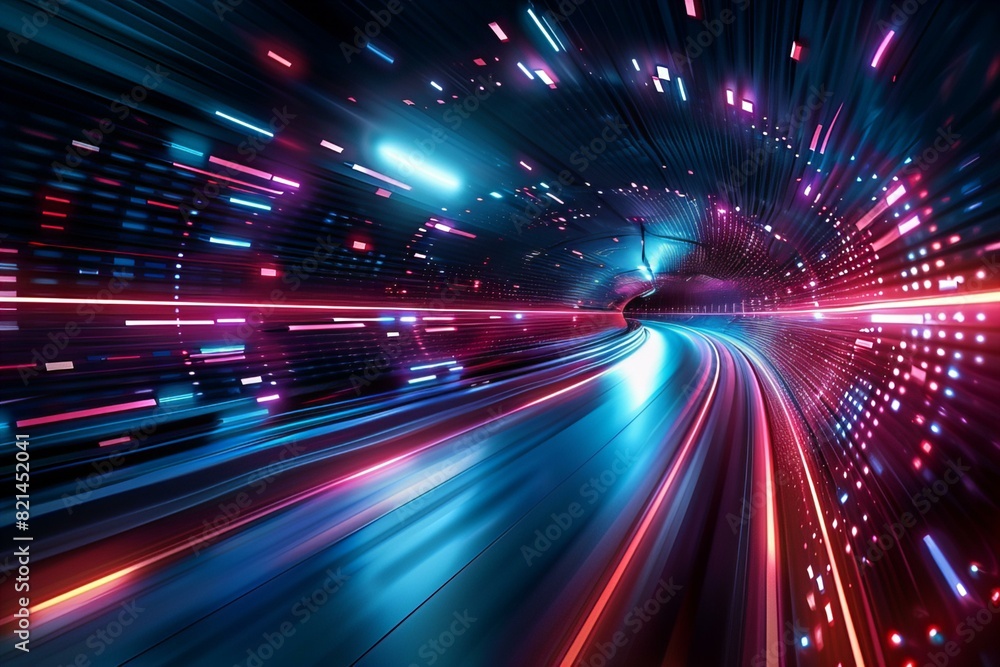 Futuristic Digital Tunnel with Light Trails Futuristic Digital Tunnel with Light Trails